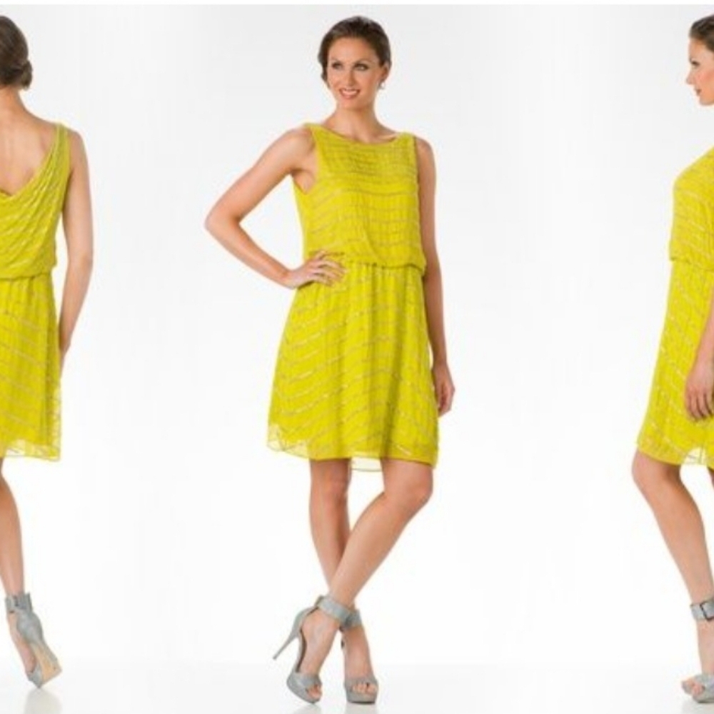 Nwt Elegant Ganni Bini Lime Green Striped Dress Sequins